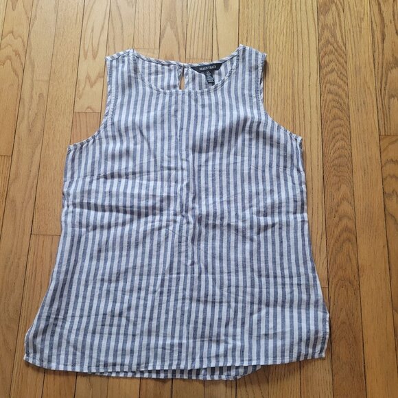 Blue/White Striped Ellen Tracy Womens Sleeveless Top Keyhole Back Button Closure - Picture 6 of 6